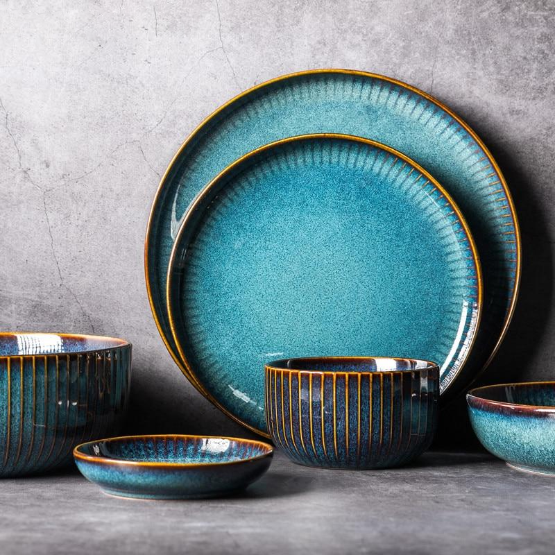 River Blue Ceramic Porcelain Dinnerware Set