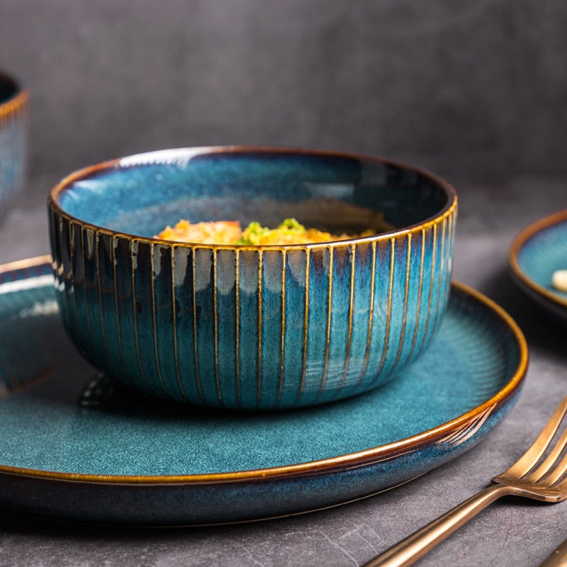 River Blue Ceramic Porcelain Dinnerware Set