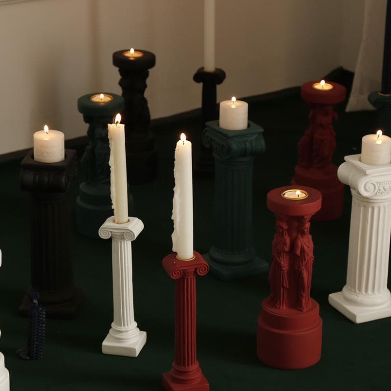 Roman Venus Column Ceramic Candle Holders in White Black Green and Red