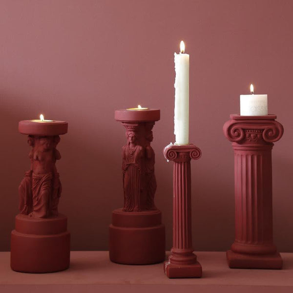 Roman Venus Column Ceramic Candle Holders in White Black Green and Red