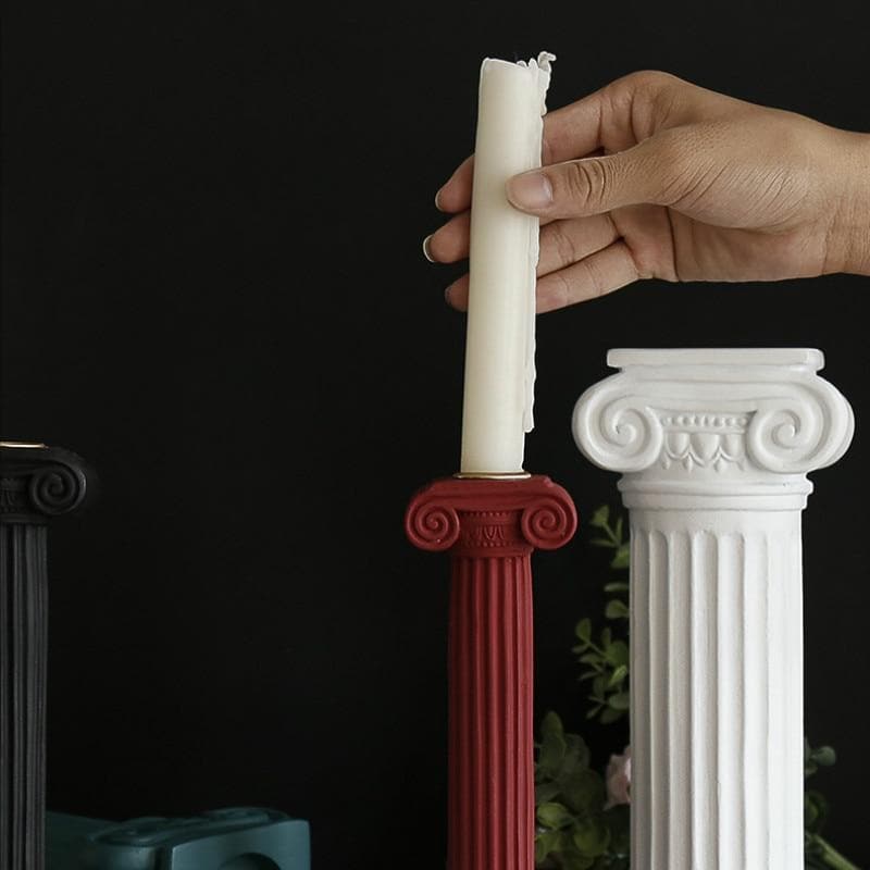 Roman Venus Column Ceramic Candle Holders in White Black Green and Red