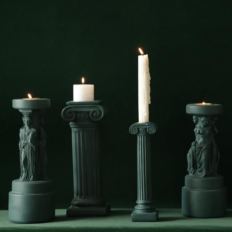 Roman Venus Column Ceramic Candle Holders in White Black Green and Red