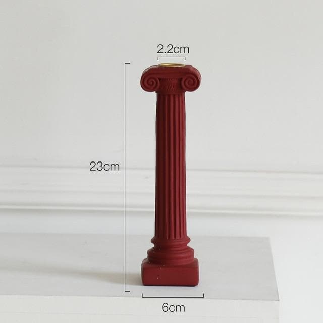 Roman Venus Column Ceramic Candle Holders in  Red