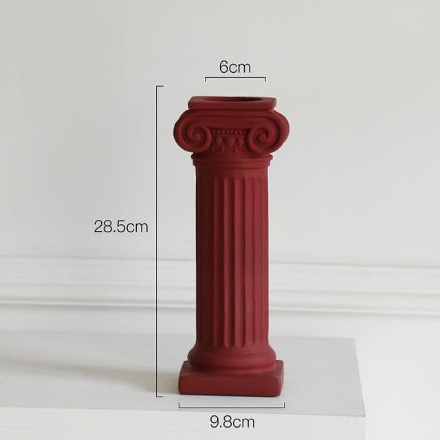 Roman Venus Column Ceramic Candle Holders in Red