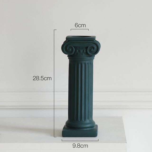 Roman Venus Column Ceramic Candle Holders in Green