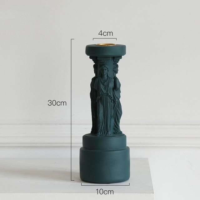 Roman Venus Column Ceramic Candle Holders in Green