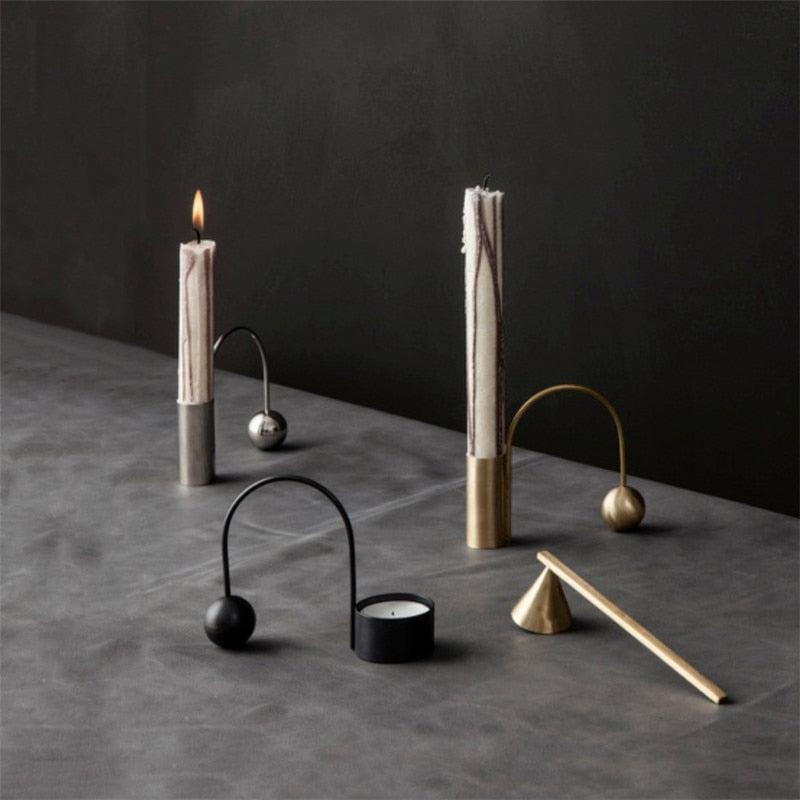 cylinder with sphere end handle brass silver black candle holder