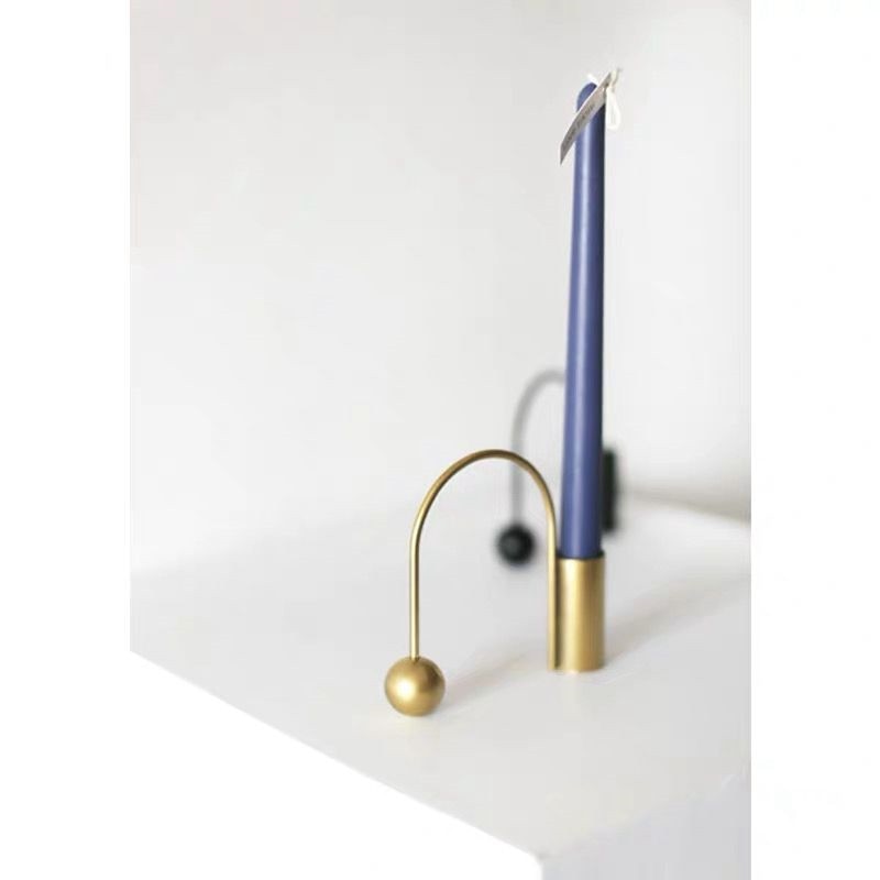 cylinder with sphere end handle brass silver black candle holder