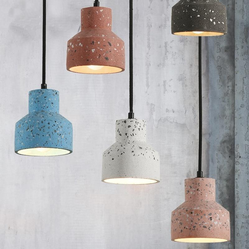 small round cone stone concrete metal paint splatter  pendant light