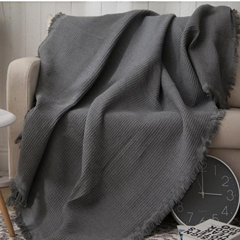 rectangle embroidered cotton weaved dark grey summer blanket