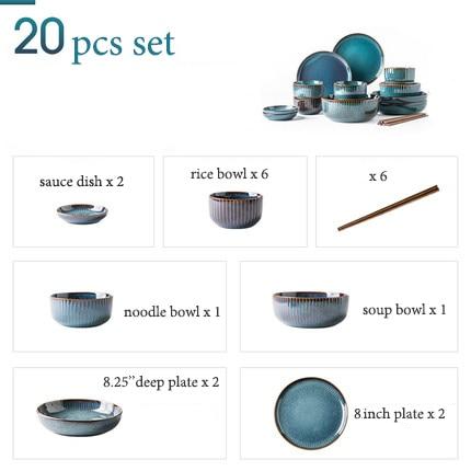 River Blue Ceramic Porcelain Dinnerware Set