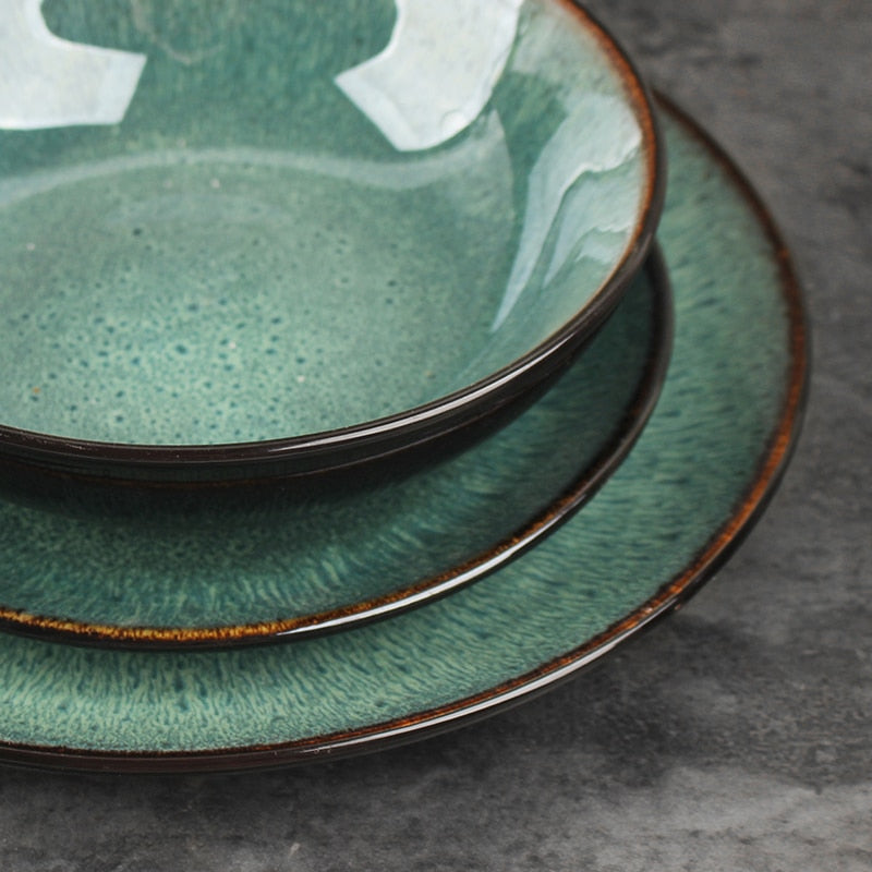 Emerald Green Glazed Peacock Ceramic Porcelain Salad Bowl