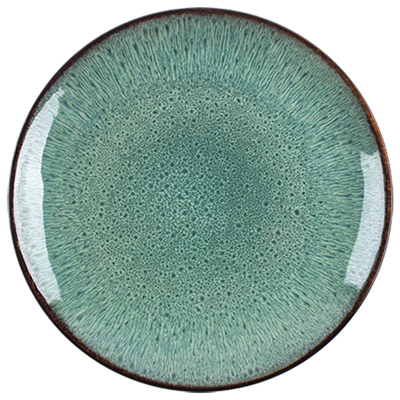 Emerald Green Glazed Peacock Ceramic Porcelain Disc