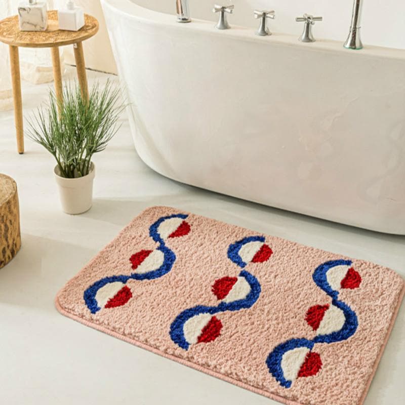 bath mat geometric soft blush blue red