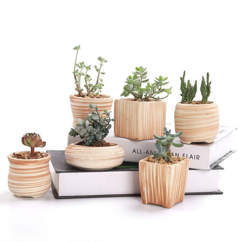 Wood Ceramic Planter Set 6 pc nursery pot