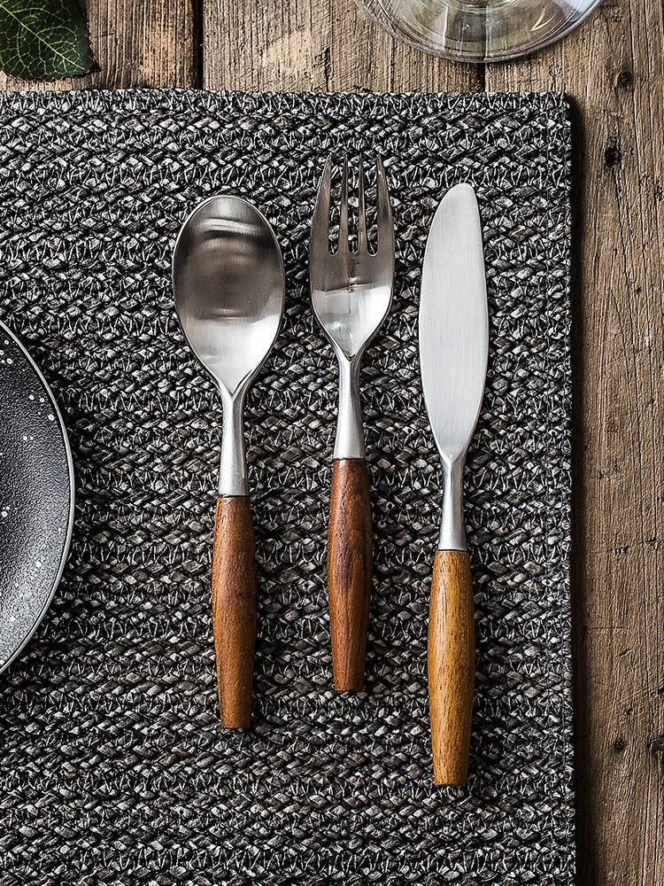 stainless steel with wood handle flatware