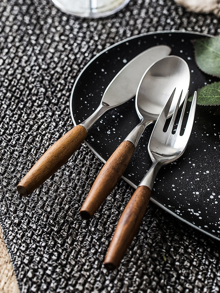 stainless steel with wood handle flatware