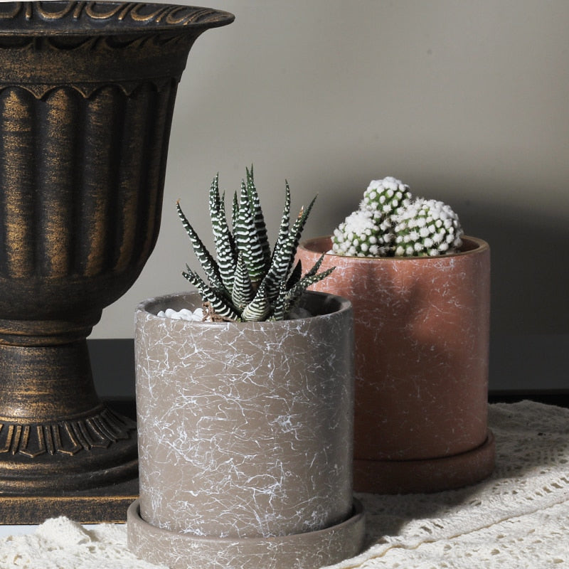 Marble Small Planter with Plate