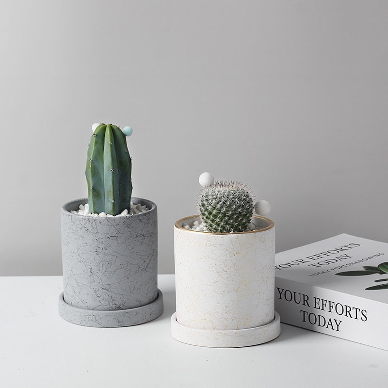 Marble Small Planter with Plate