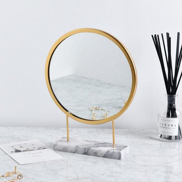 Home Decoration Marble Round Mirror with Iron Stand