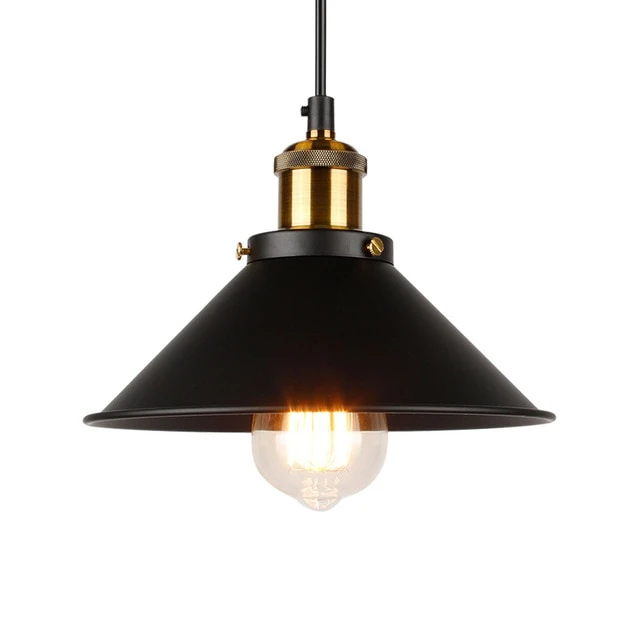 cone painted metal with brushed brass black gold pendant light.