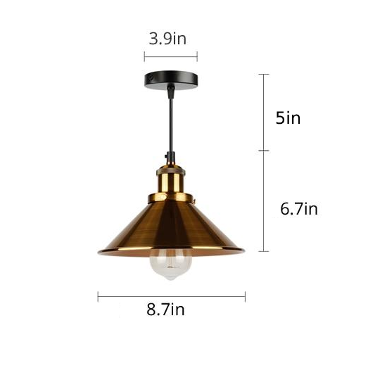 cone painted metal with brushed brass black gold pendant light.