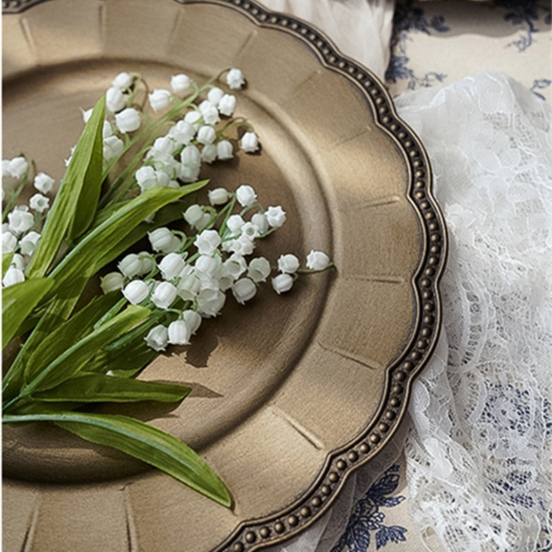 round textured edge old gold plastic serving tray