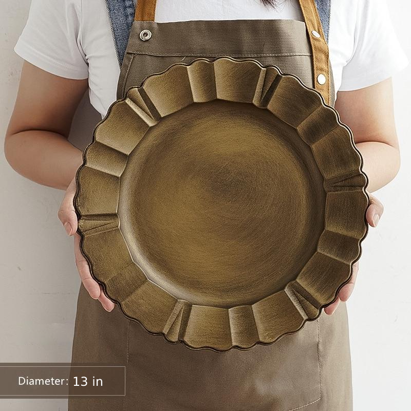 round textured edge old gold plastic serving tray