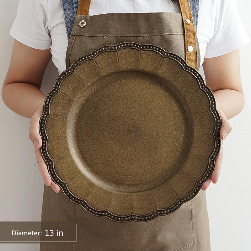 round textured edge old gold plastic serving tray