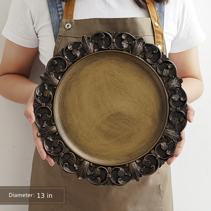 round textured edge old gold plastic serving tray