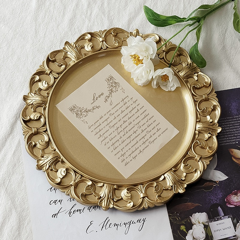 round textured edge old gold plastic serving tray