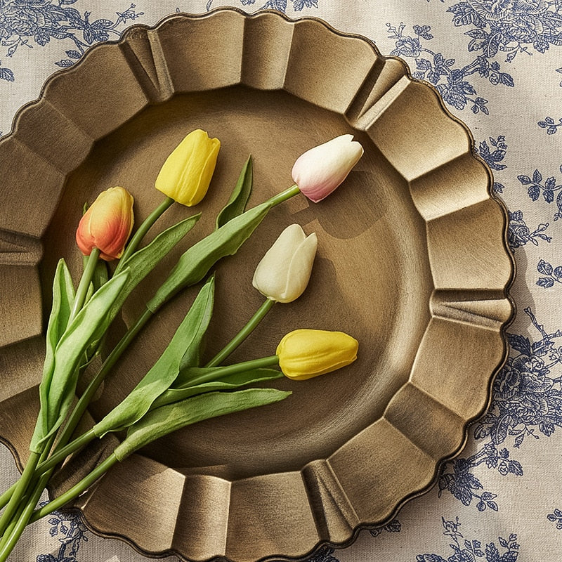 round textured edge old gold plastic serving tray