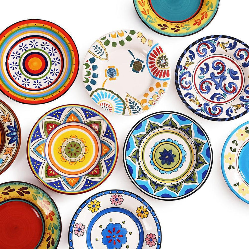 round colorful tile pattern ceramic porcelain plate