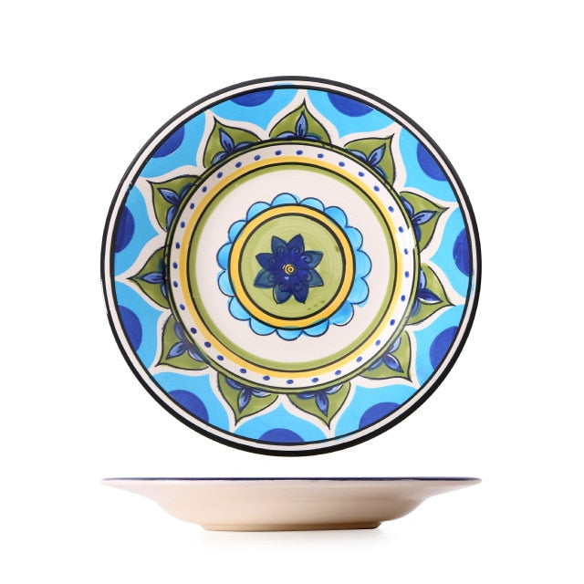 round colorful tile pattern ceramic porcelain plate