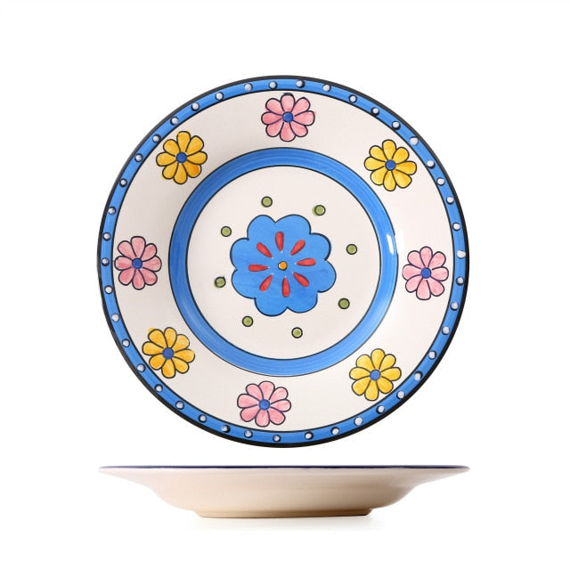 round colorful tile pattern ceramic porcelain plate