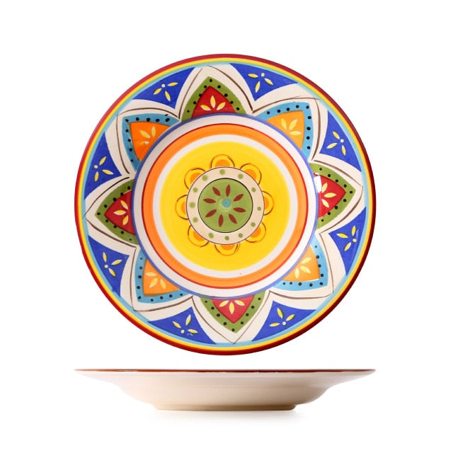 round colorful tile pattern ceramic porcelain plate