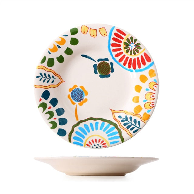 round colorful tile pattern ceramic porcelain plate