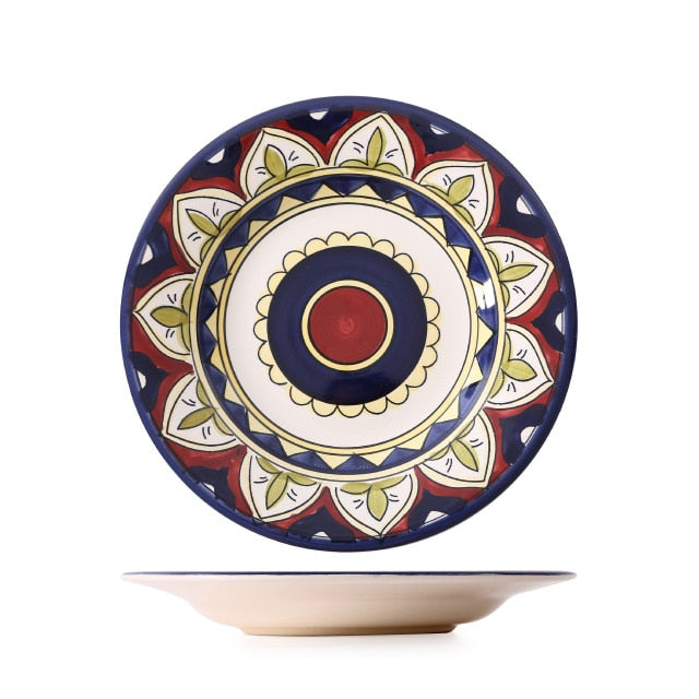 round colorful tile pattern ceramic porcelain plate