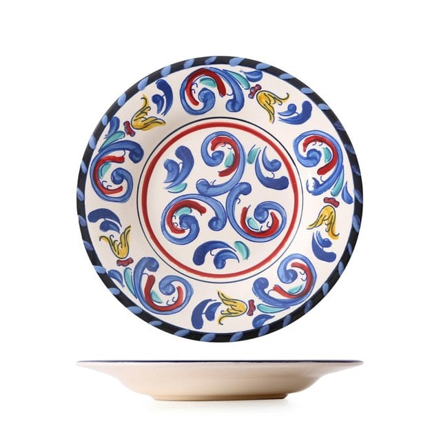 round colorful tile pattern ceramic porcelain plate