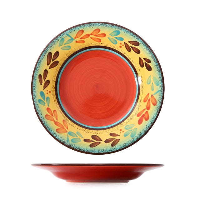 round colorful tile pattern ceramic porcelain plate