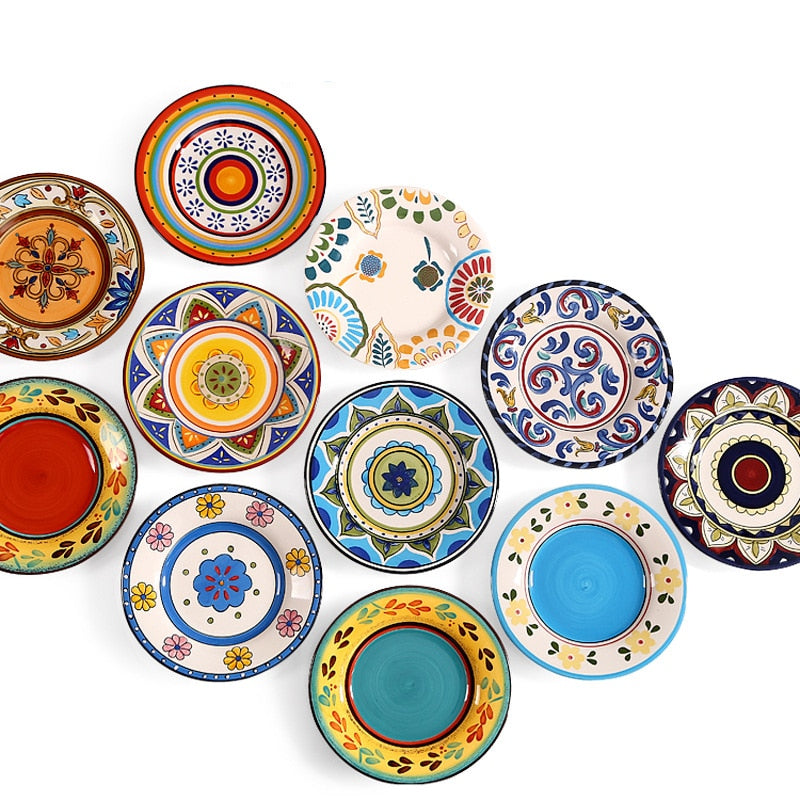 round colorful tile pattern ceramic porcelain plate