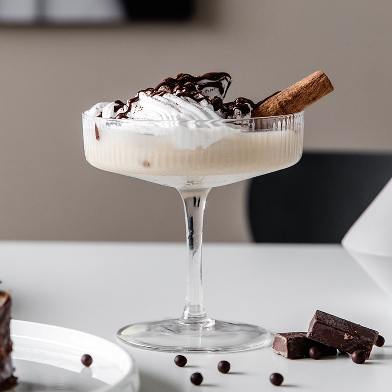 round textured champagne and cocktail glass