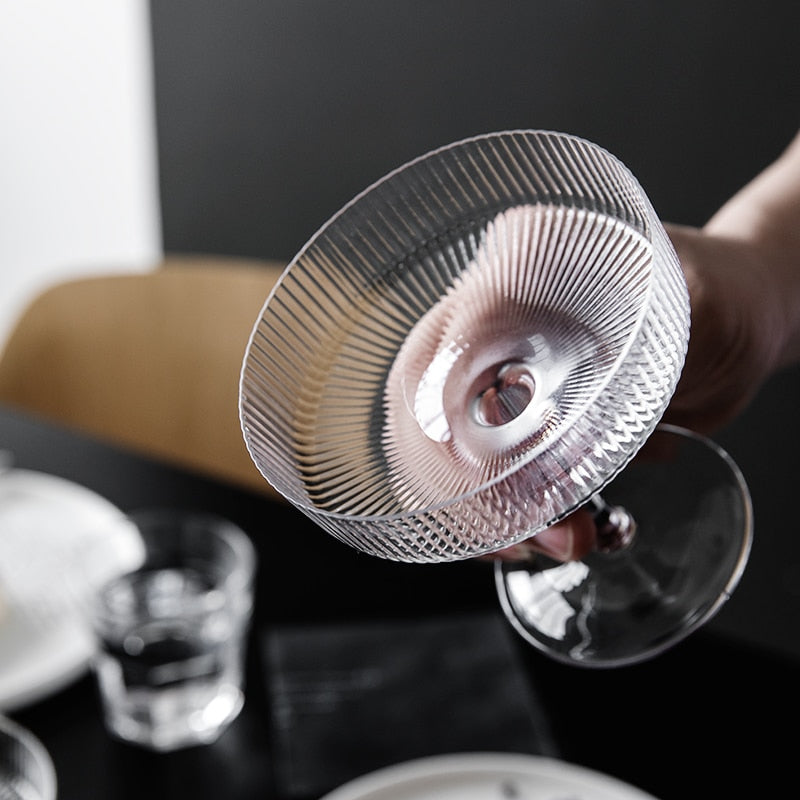 round textured champagne and cocktail glass