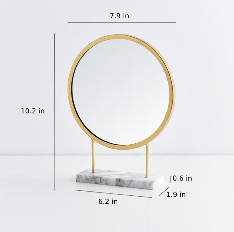 Home Decoration Marble Round Mirror with Iron Stand