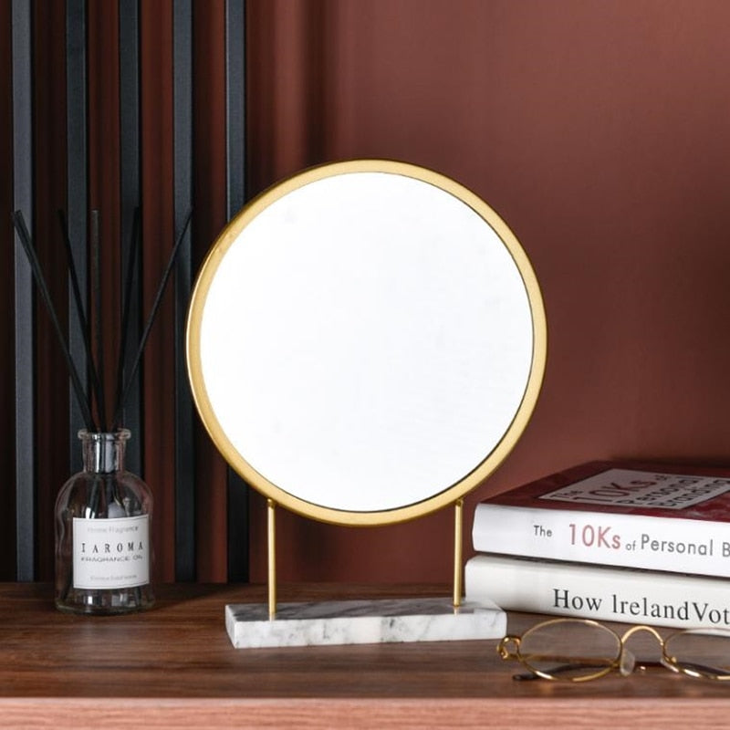 Home Decoration Marble Round Mirror with Iron Stand