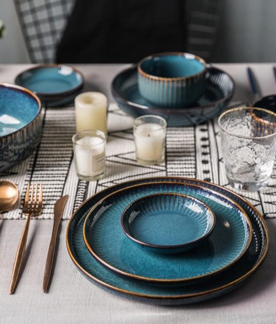 River Blue Ceramic Porcelain Dinnerware Set