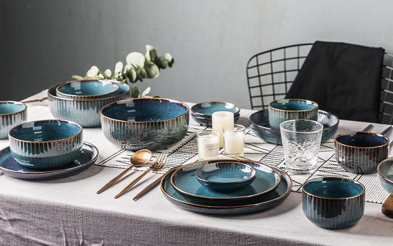 River Blue Ceramic Porcelain Dinnerware Set