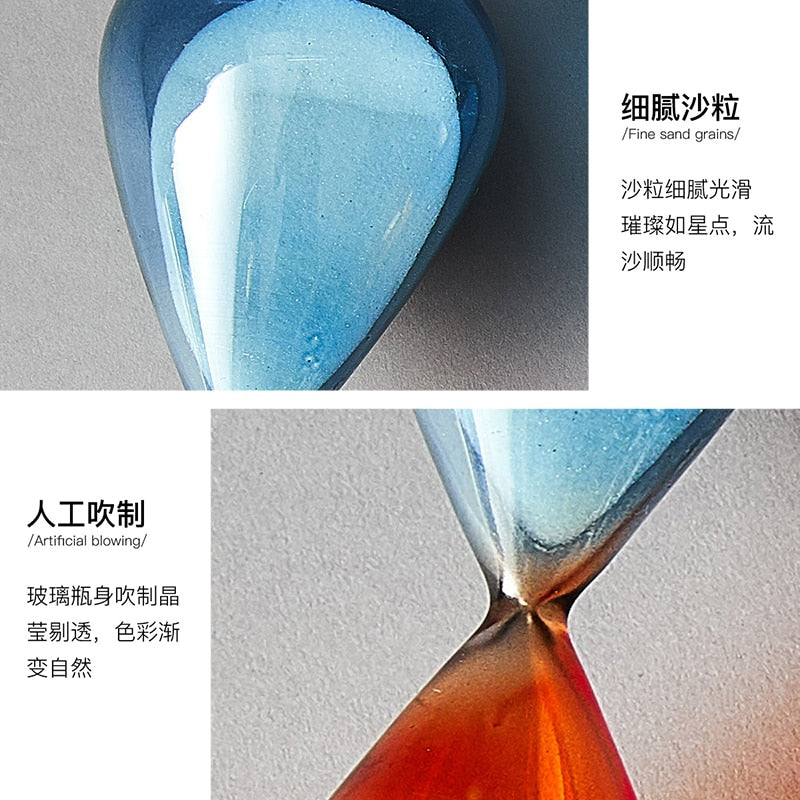 colored glass 15 minutes 30 minutes 60 minutes 5 minutes sand filled hourglass clock