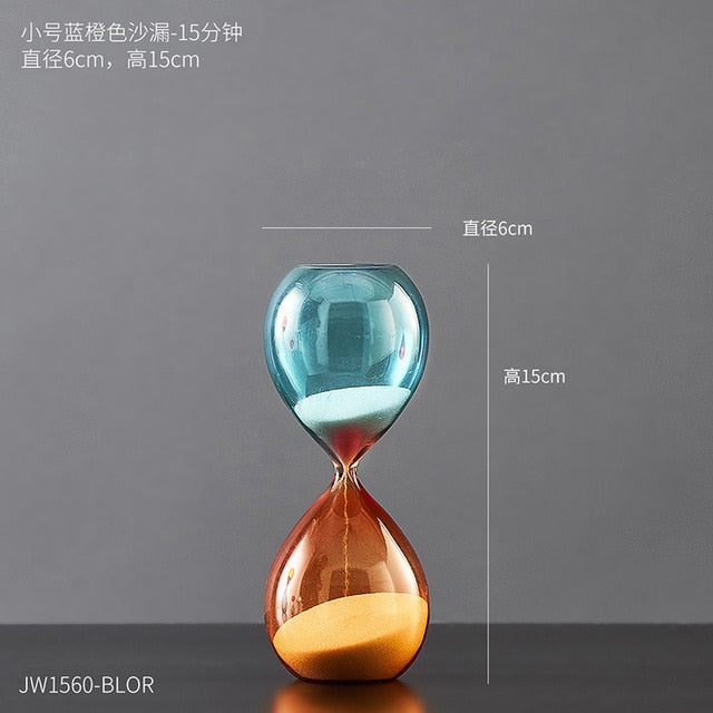 colored glass 15 minutes 30 minutes 60 minutes 5 minutes sand filled hourglass clock