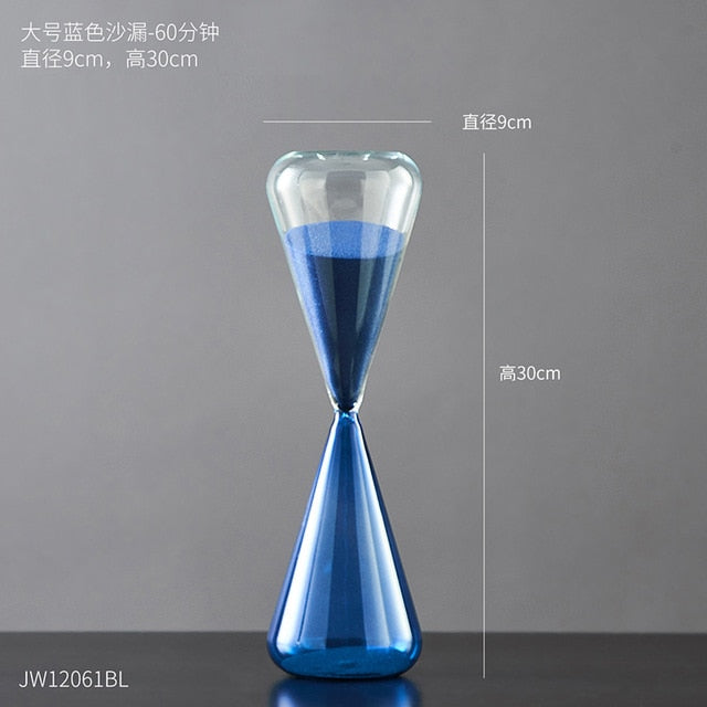 colored glass 15 minutes 30 minutes 60 minutes 5 minutes sand filled hourglass clock